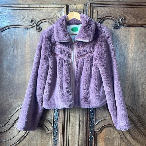 Anthropologie Faux Fur Jacket Teddy Bomber Mauve Dusty Rose - Picture 7 of 15